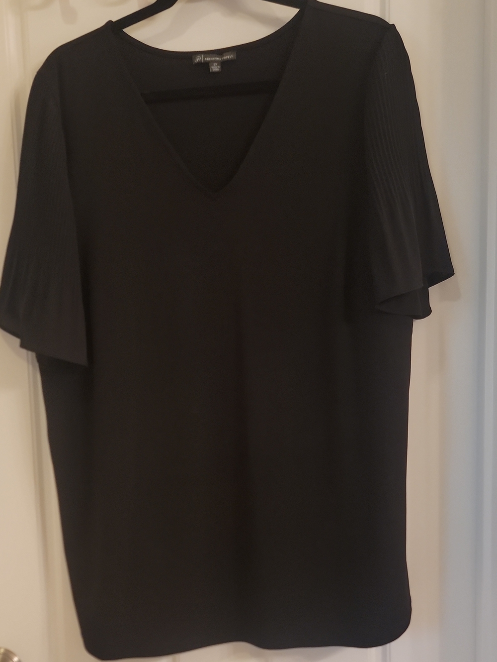 Adrianna Papell Black V-Neck Flutter Sleeve Blouse
